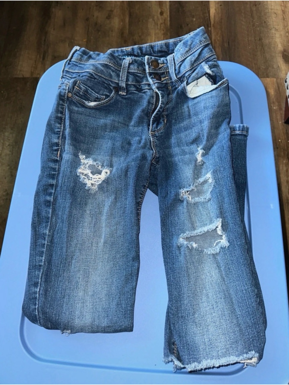 Blue Spice Women's Distressed Boyfriend Jeans in Medium Blue